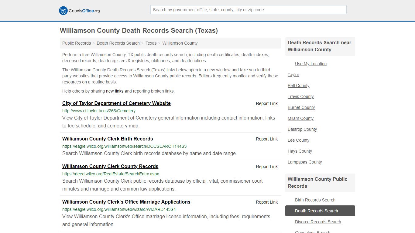 Death Records Search - Williamson County, TX (Death ...