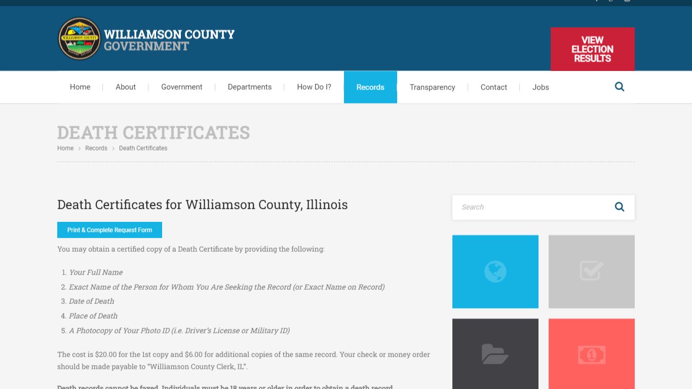 Death Certificates - Williamson County, Illinois