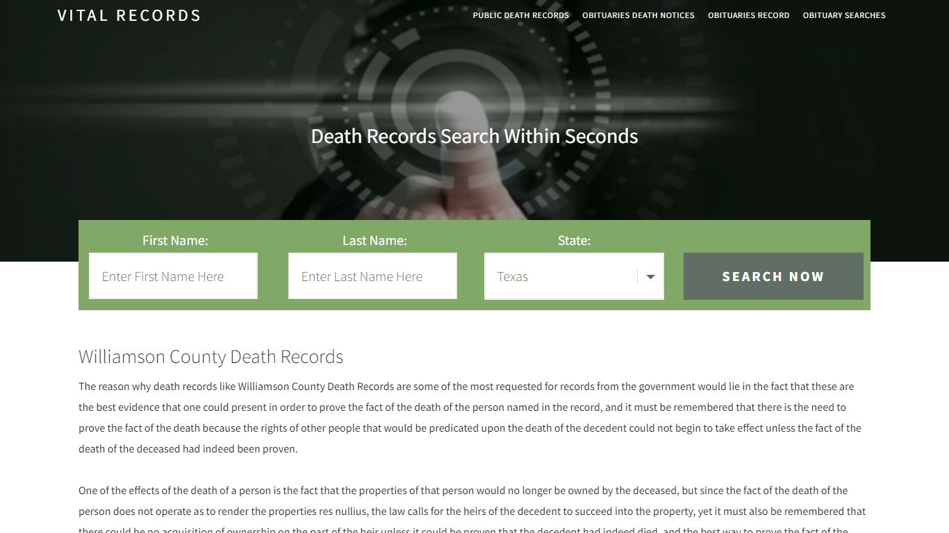 Williamson County Death Records | Enter Name and Search