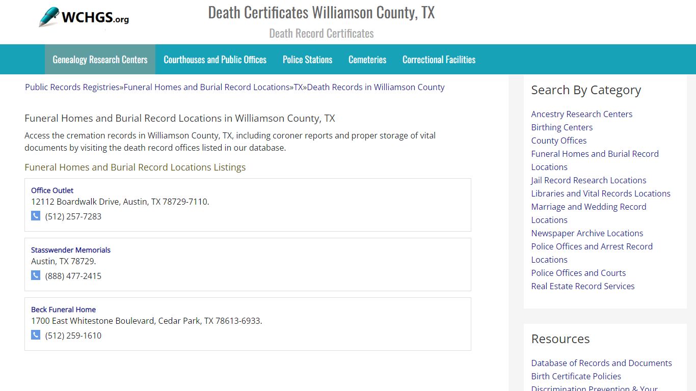 Death Certificates Williamson County, TX - Death Record ...