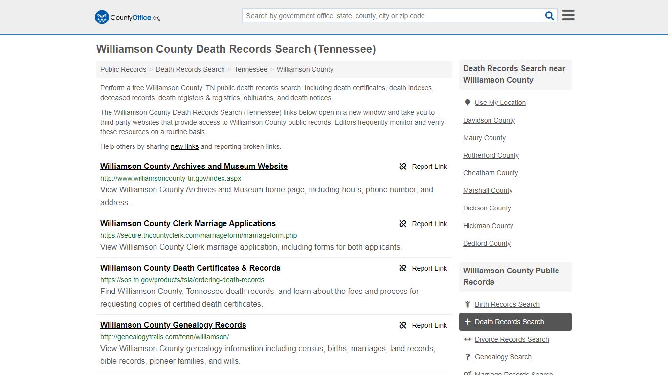 Death Records Search - Williamson County, TN (Death ...